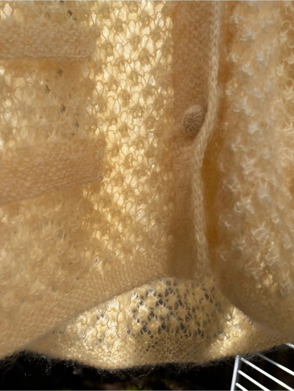 RARE! Vintage 60s Cream Mohair Wool Open-Knit Slouchy Retro Cardigan Sweater L - Picture 6 of 15